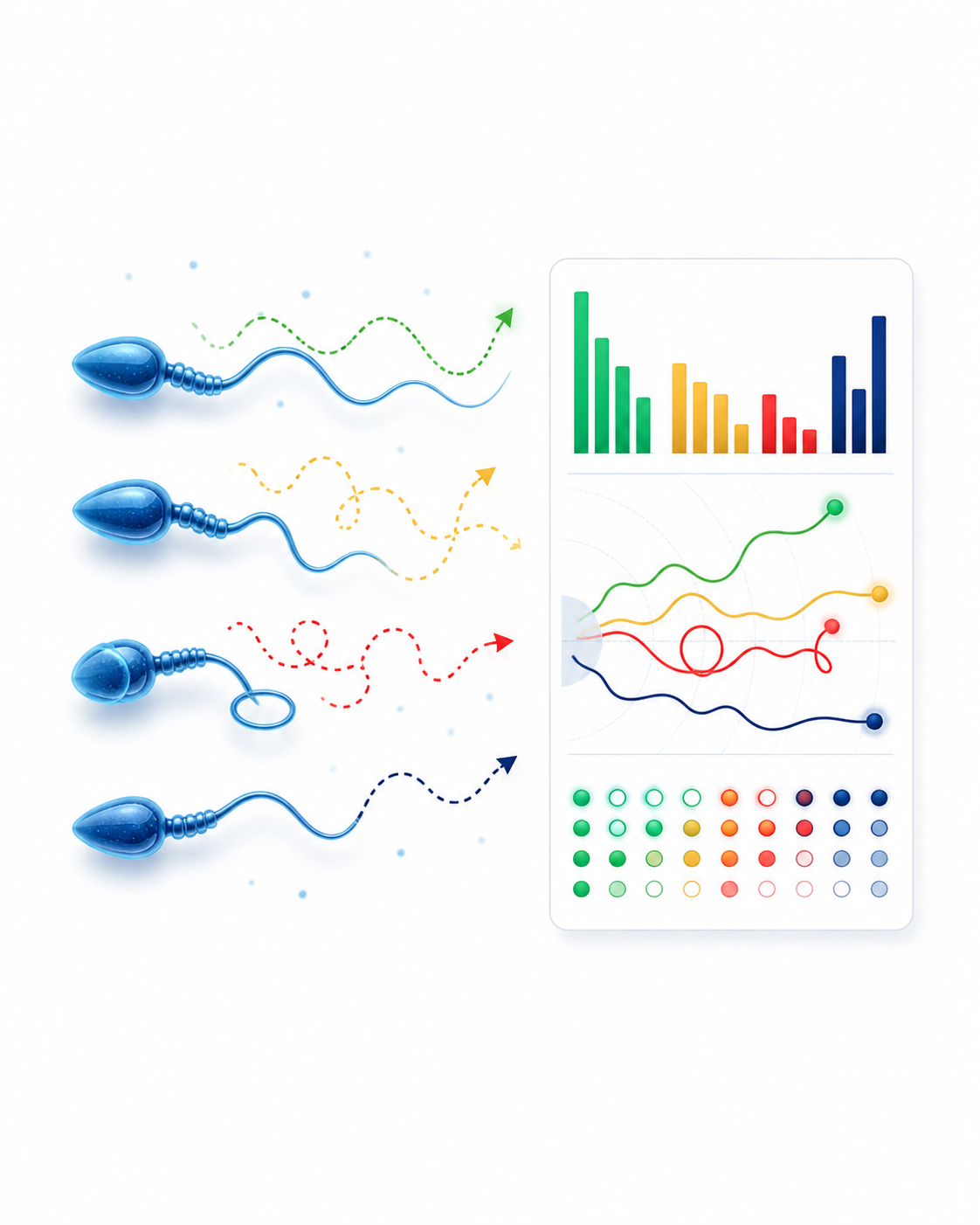 Sperm population metrics including motility, morphology, and viability